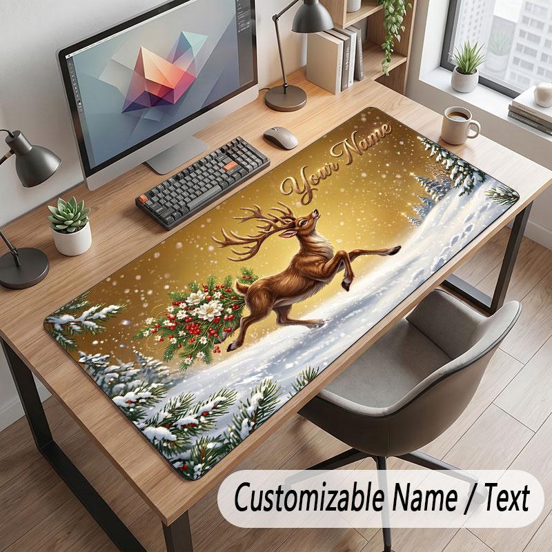 Christmas Winter Theme Customized Mouse Pad Personalized Print Name Text Desk Mat For Home Office Table Decor