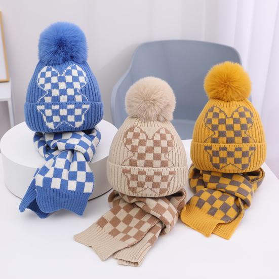 2Pcs/Set Children Hat Scarf Set Plush Ball Decor Thickened Velvet Lining Windproof Kids Winter Hat Scarf Set