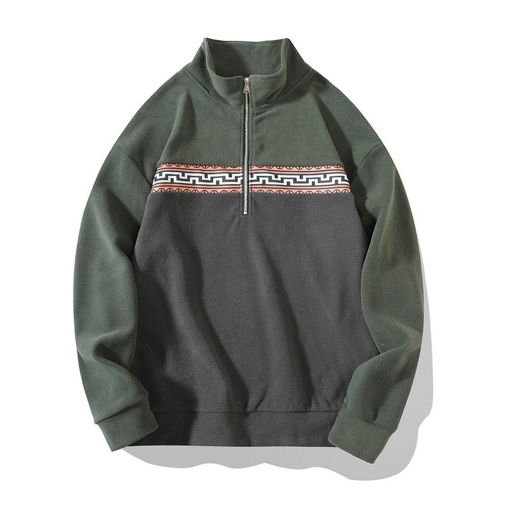 Felpa Casual da Uomo per Esterno con Zip a Metà e Design a Pannelli, Manica Lunga