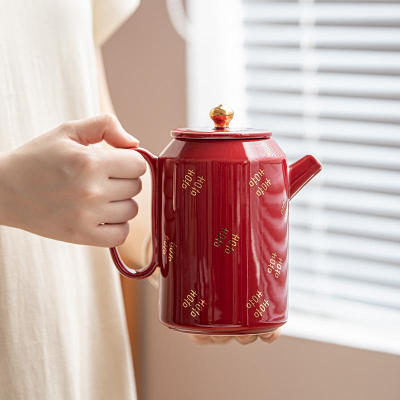 Ceramic Tea Set with Filter, Large Teapot, Tea Cup, Wedding Tray, Bride's Dowry Set, Bride's Hand Gift