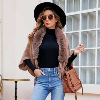 Damen Winter Neue Produkte Europäischer und amerikanischer Pelzkragen Einfarbiger Strickmantel Warmer Schal