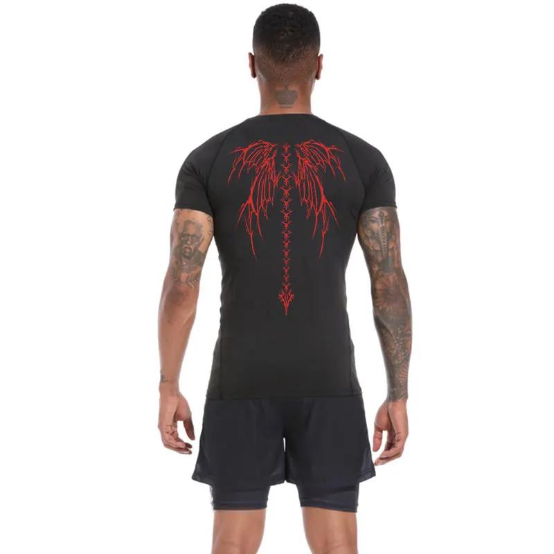 Herren Gym Kleidung Skelett Flügel Trainings Kompressionsshirts Kurzarm Rash Guard Athletisches Unterhemd Ausrüstung T-Shirt für Sport