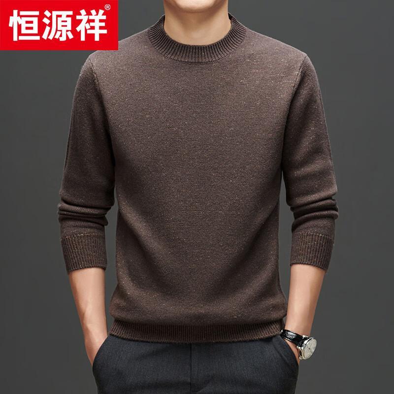 Hengyuanxiang Men's 100% Wool Thickened Crew Neck Sweater