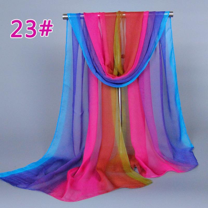 Supply imitation silk georgette silk scarf, popular bright and gradual change of color accessories scarf