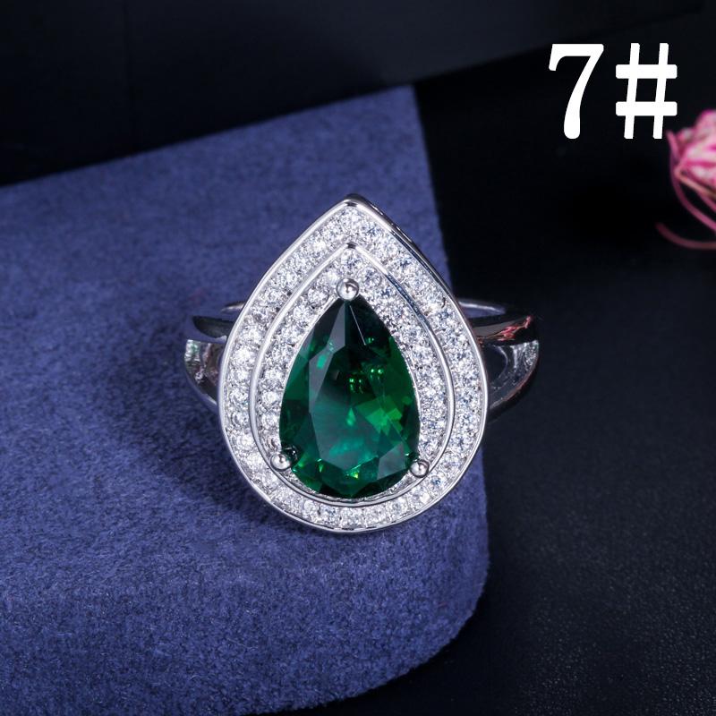 CMM Classic Women Engagement Party Jewelry High Quality Big Tear Drop Green Rings with Zirconia