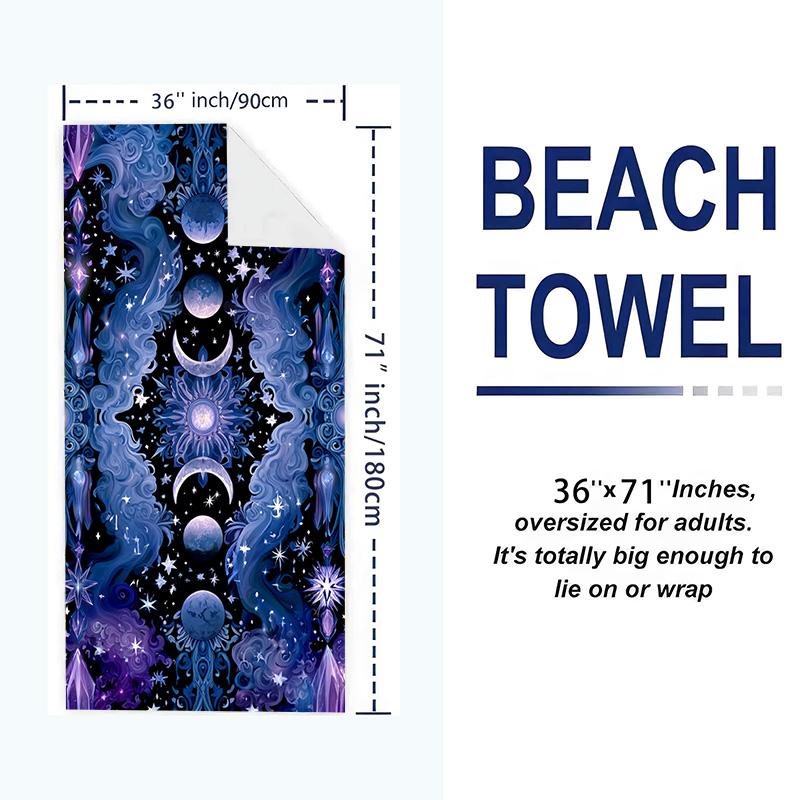 Celestial Moon Print Beach Towel, Large Soft Quick Dry Towel for Beach Camping Swimming