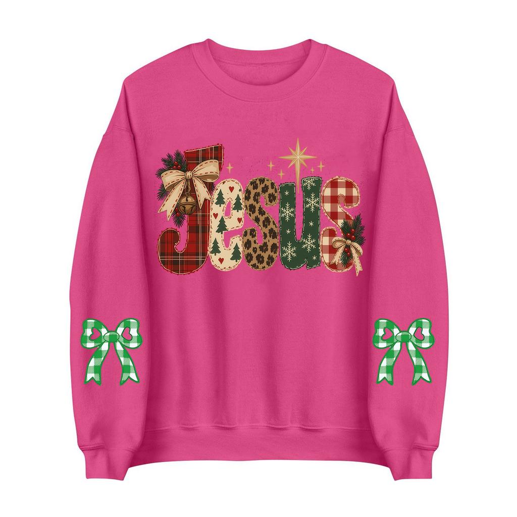 Damen Lässiges Mode-Oberteil mit Weihnachtsdruck am Hals, Feiertagsshirt