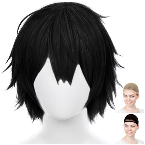CaseEden Косплей-парик, Короткий, 30 см, Термостойкий, Черный, WIG6200