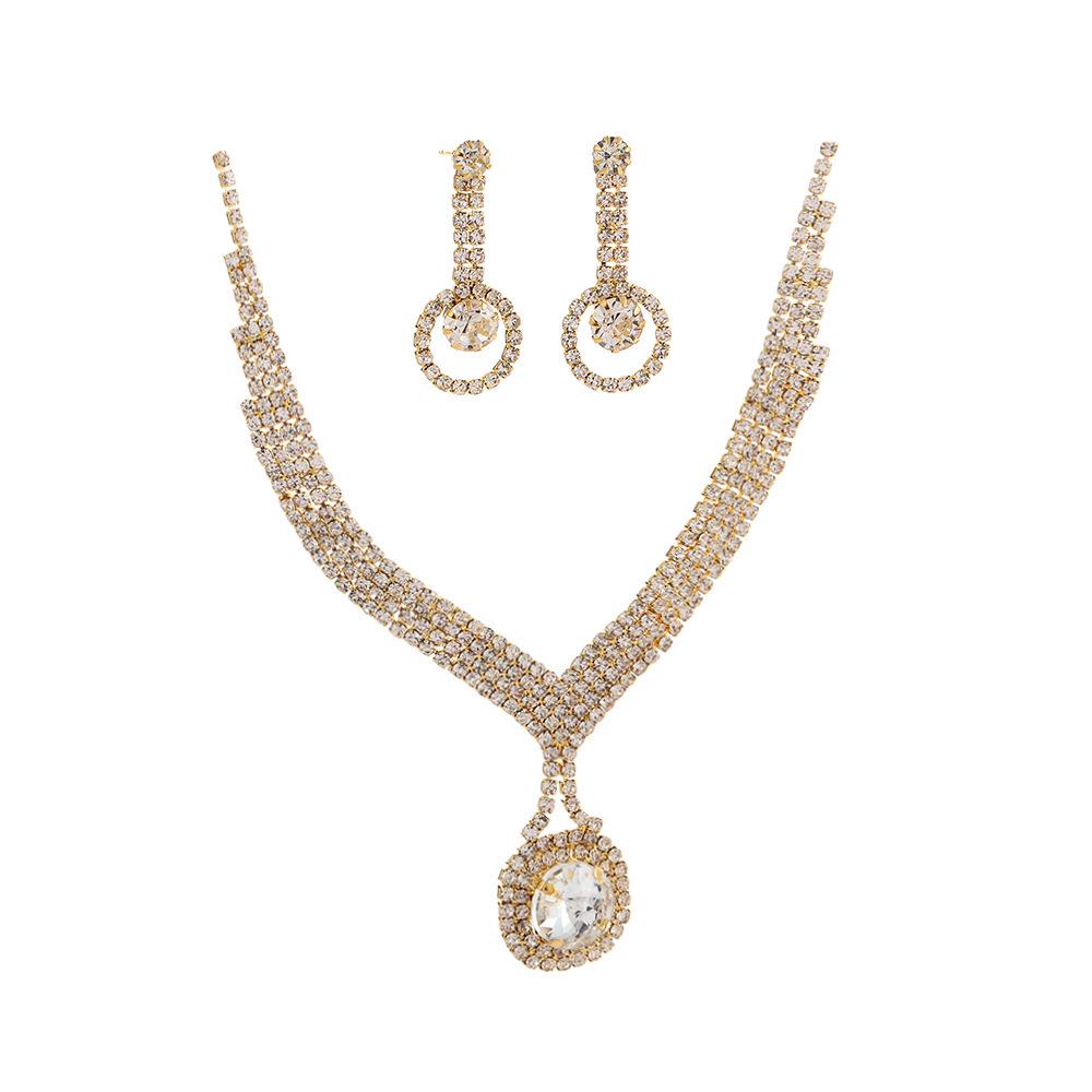 

Elegant European & American Rhinestone Jewelry Necklace & Earring Set золотий