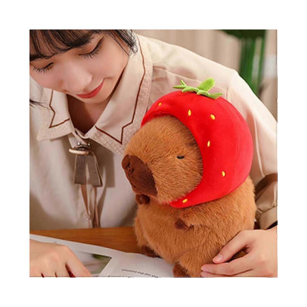 Capybara Plush,8.6 Inch Cute Strawberry Hat Capybara,soft Capybara Doll Gift, Soft Brown Capybara Plush Pillow,stuffed Capybara Gift,home Decoration