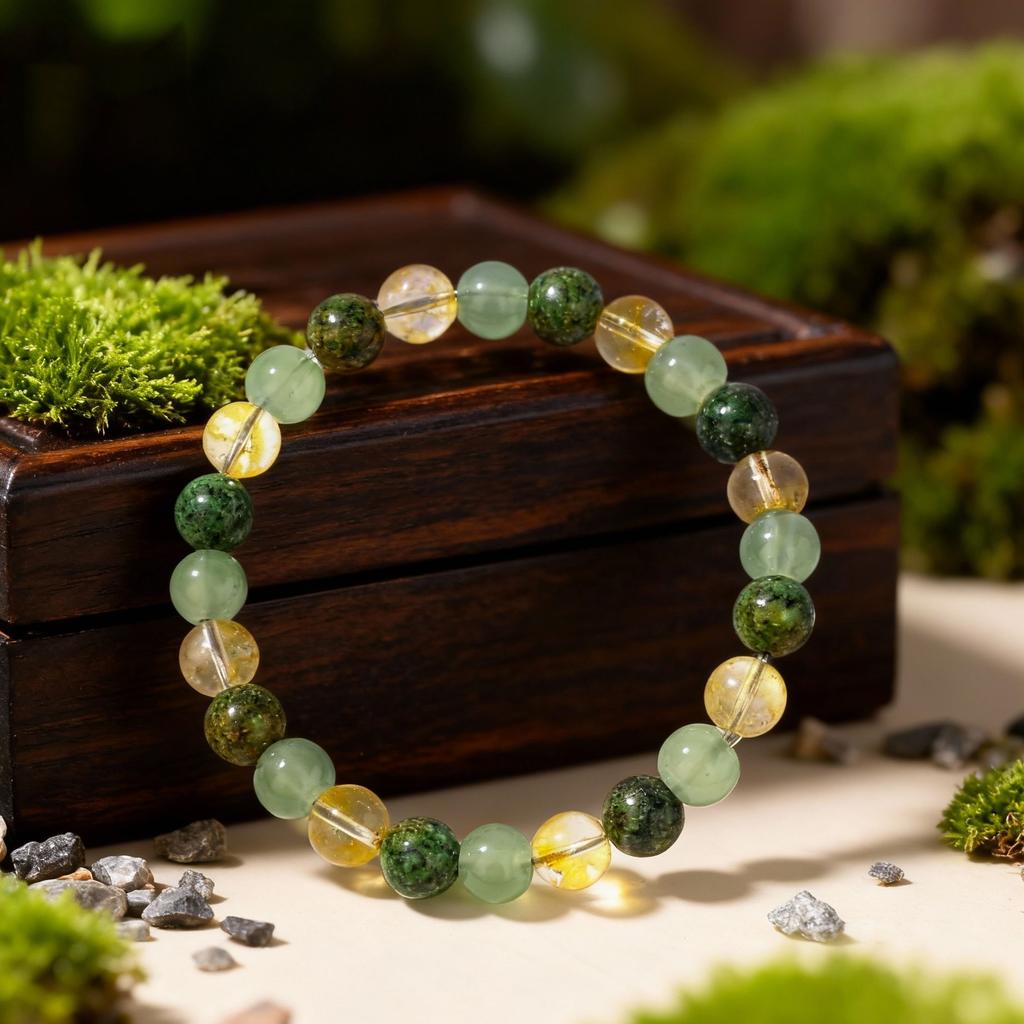 Festive Gifts Green Aventurine Prehnite Citrine Beaded Bracelet Fresh Fashion Jewelry For Women Daily Wear Gift