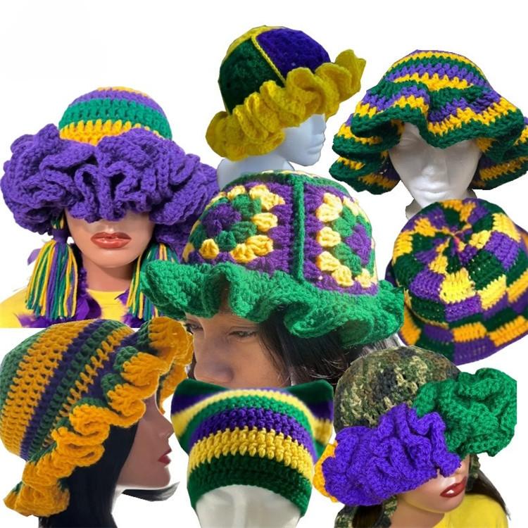 Handmade Crochet Bucket Hat for Woman Teen Outdoor Fisherman Hat Ruffled Brim Winter Windproof Carnivals Hat