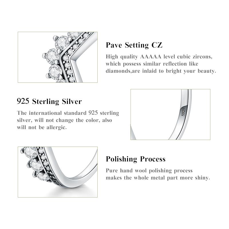 MODIAN 925 Sterling Zircon Crown Finger Ring Classic Stackable Silver Jewelry For Women Wedding Christmas Gift