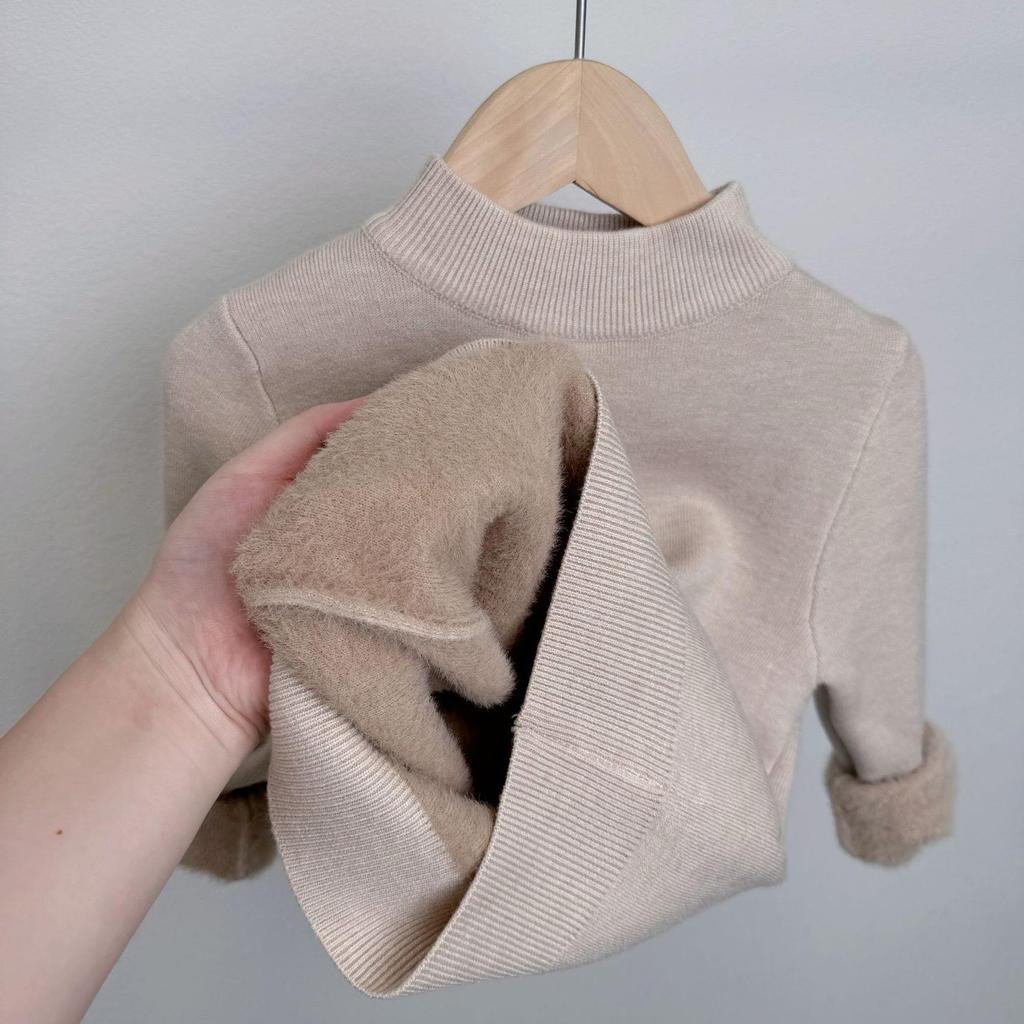 Girls' Fleece-Lined Thick Soft Base Layer Sweater - Half-High Collar for Autumn/Winter