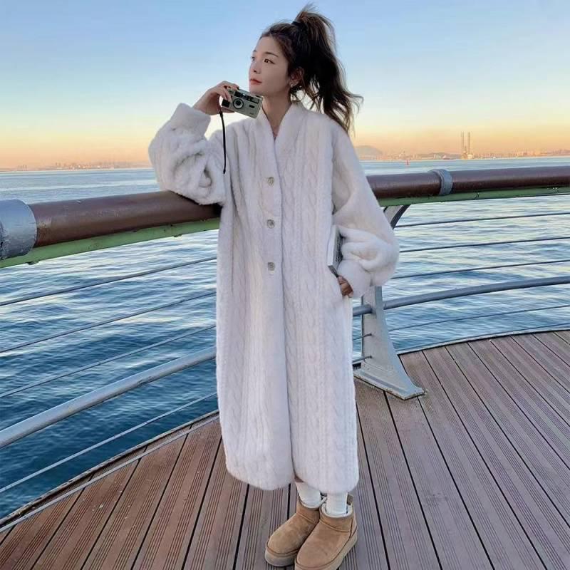Eco-Friendly Faux Mink Fur Cable Knit Cardigan with Cotton Lining - Women's Winter Coat 2025 Collection
