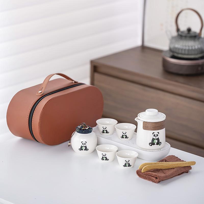 Panda Portable Travel Tea Set One Pot Three Cups Quick Cups Outdoor Camping Kung Fu Brewing Teapot Companion Gift