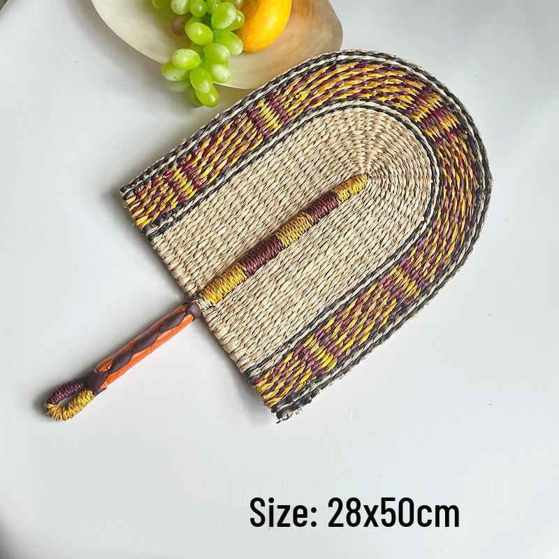 Vietnamese Seaweed Straw Fan: African-Style Wall Decor & Handheld Palm Leaf Fan