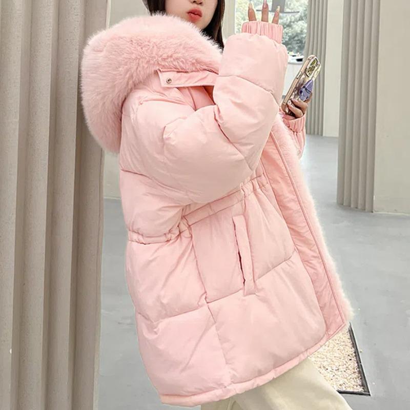 Detachable Large Fur Collar Down Quilted Jacket Women's New Winter Quilted Coat Thickens Waist Fur Pie Overcome