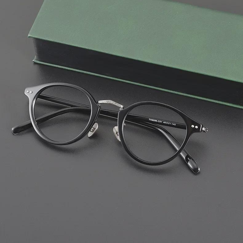 Luxurious Japanese Handmade Gold-Titanium Round Literary Style Glasses Frame for Trendy Men and Women.