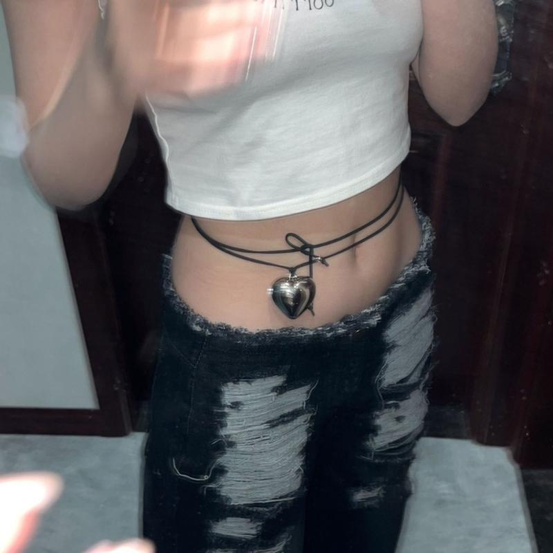 Big Heart Pendant Necklace Adjustable Knotted Lace Choker Neck Tie Chain Jewelry Elegant Clavicle Chain Necklace