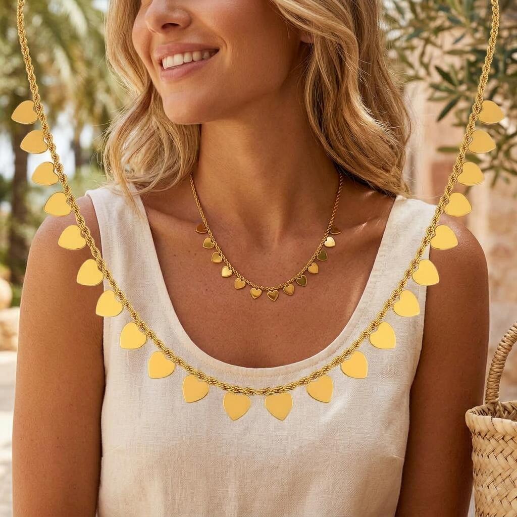 Waterproof Stainless Steel Necklace Gold Layered Geometric Choker Hypoallergenic Women's Fashion Jewelry