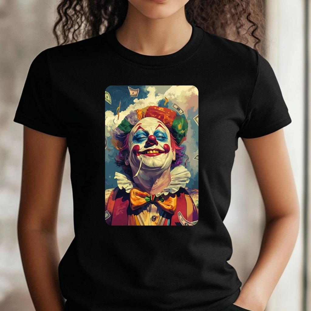 T-Shirt Frauen Clown mit Geld Motiv Baumwolle Größe XS bis 3XLWird in neuem Fenster oder Tab geöffnet