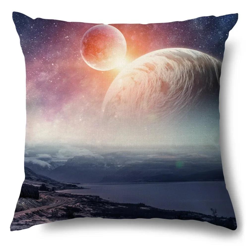 Science Fiction Universe Blue Planet Astronaut Pattern Cushion Cover Home Living Room Sofa Chair Decoration Pillow