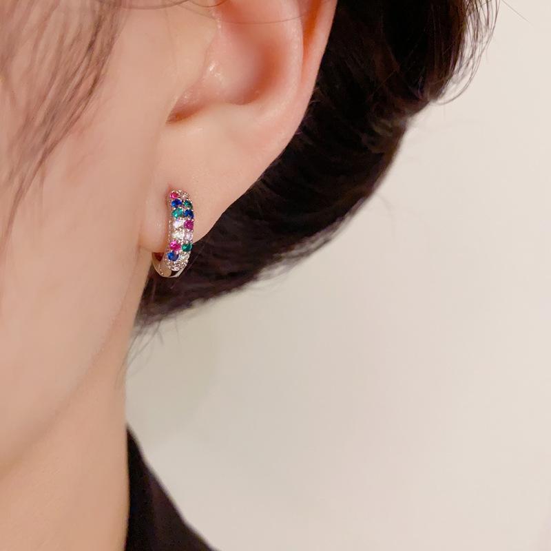 Colorful Zircon Round Ear Cuffs: French Fashion Luxurious Versatile Earrings