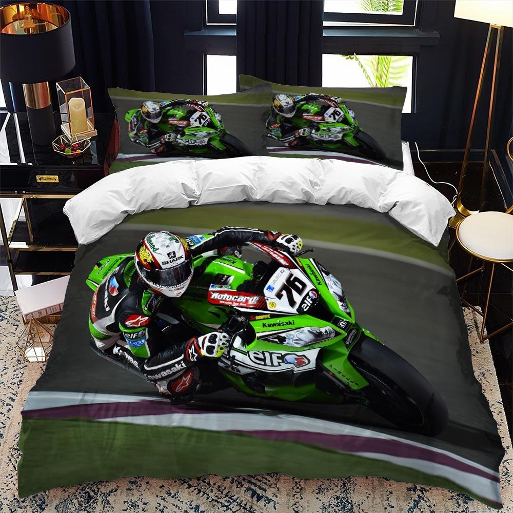 Luxury Bedding Set Motorcycle Fire Print Duvet Cover Set with Pillowcase Motocross Bedspread Boy's Bed Set