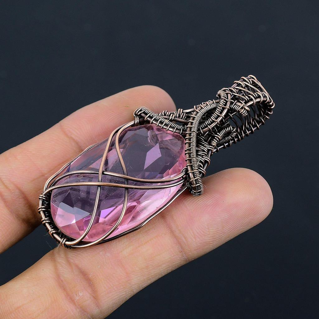 Pink Kunzite Pendant Gemstone Jewelry, 999 Copper Wire Wrapped Pendant, Handmade Jewelry Birthstone Pendant, Gift For Him