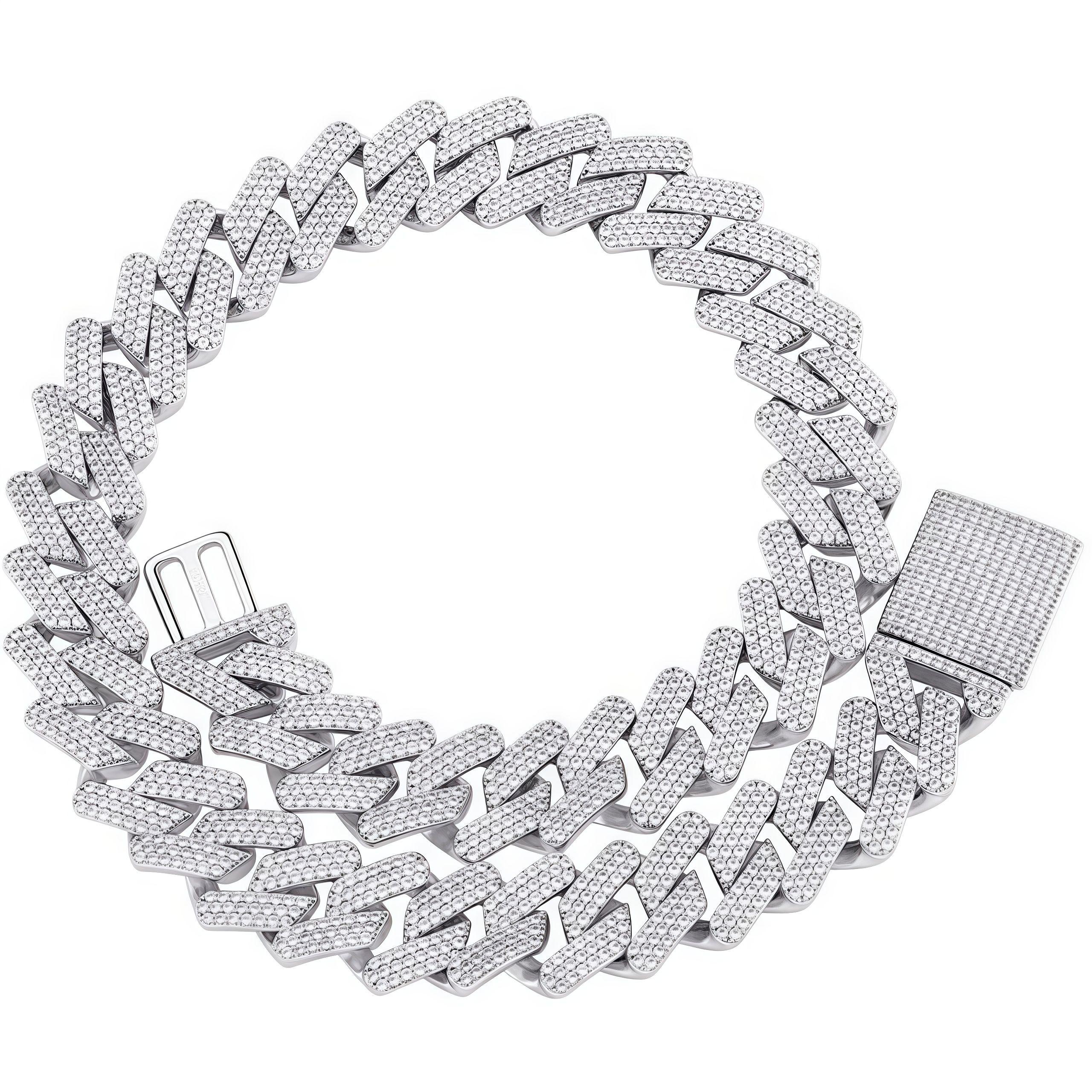 

20-миллиметровое золотое колье Iced Out Lab Diamond Miami с кубинской цепочкой для мужчин в стиле хип-хоп 18cm(7inch) серебряный