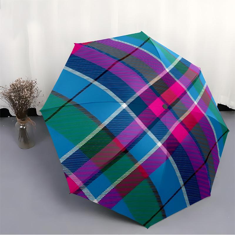 1pc Tartan Pattern Automatic Opening/Closing Folding Umbrella with 17 Ribs, Plastic Handle, Windproof Portable Sunshade Umbrella Halloween a