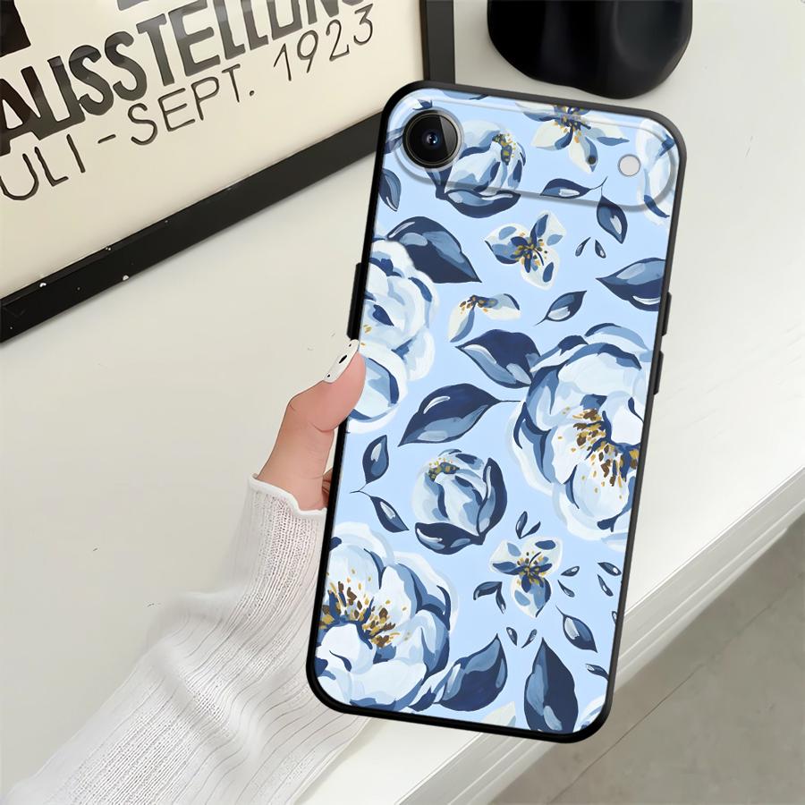 Case for Apple iPhone 17 Pro Max 11 16 12 14 15 Pro 7 8 13 XR XS MAX Air Funda Phone Cover Cartoon Blue Flower