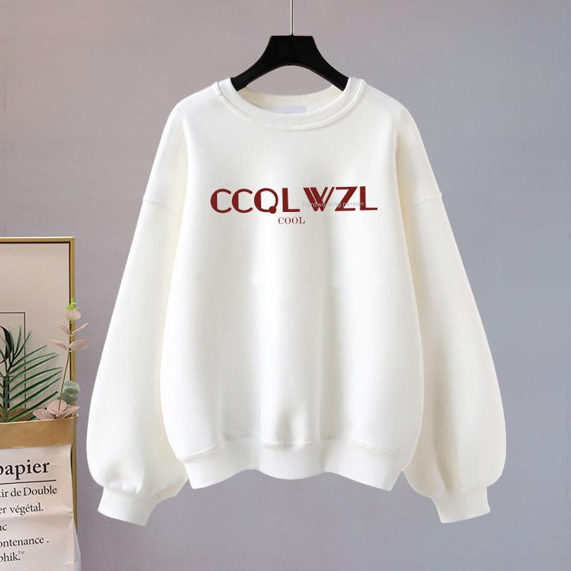 Thin pure cotton simple letters autumn and winter velvet thickened sweater women s clothing XXXXL