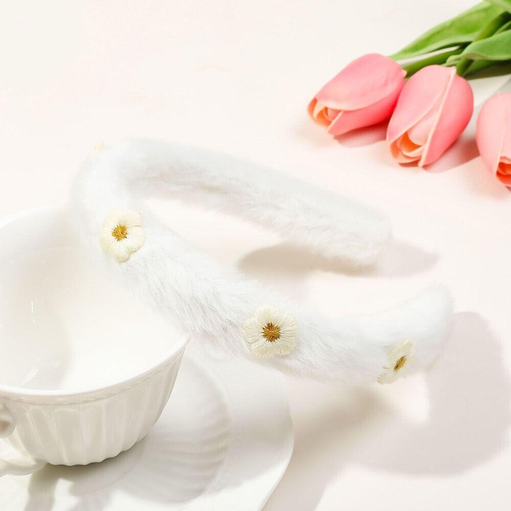 Plush Flower Headbands Solid Color Hairy Hairband New Faux FurHead Hoop
