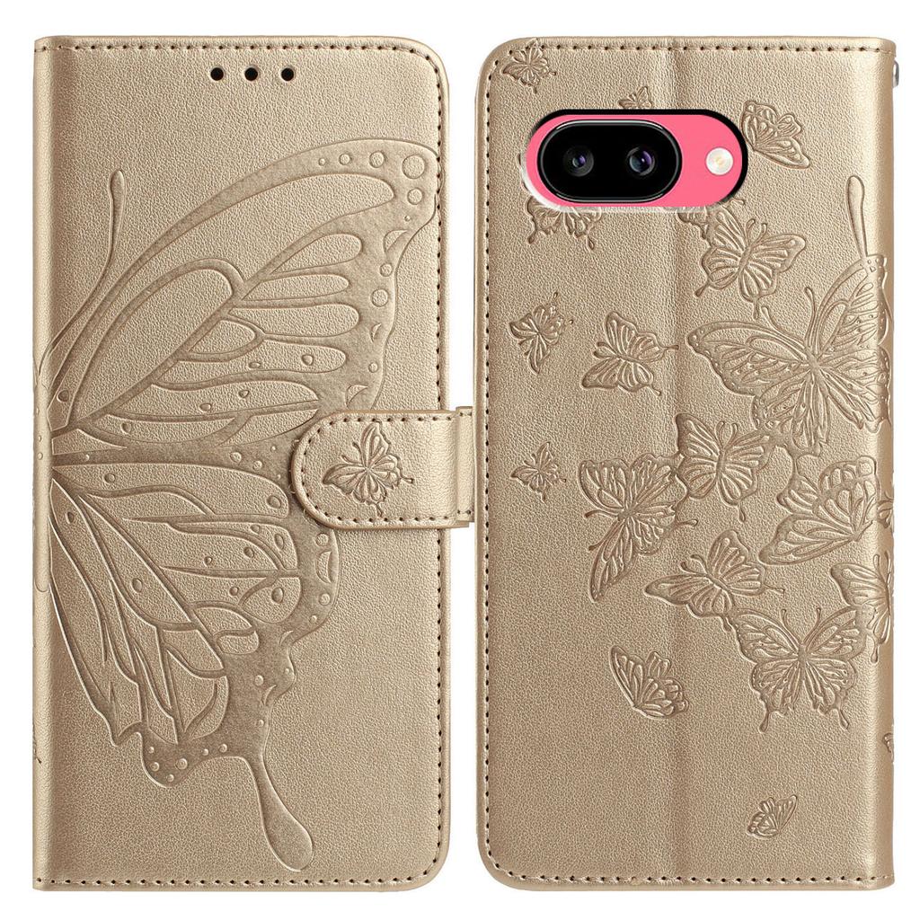 Für Google Pixel 9a Hülle Schmetterling Prägung Geldbörse Ständer PU Leder Klapphandyhülle mit Trageband