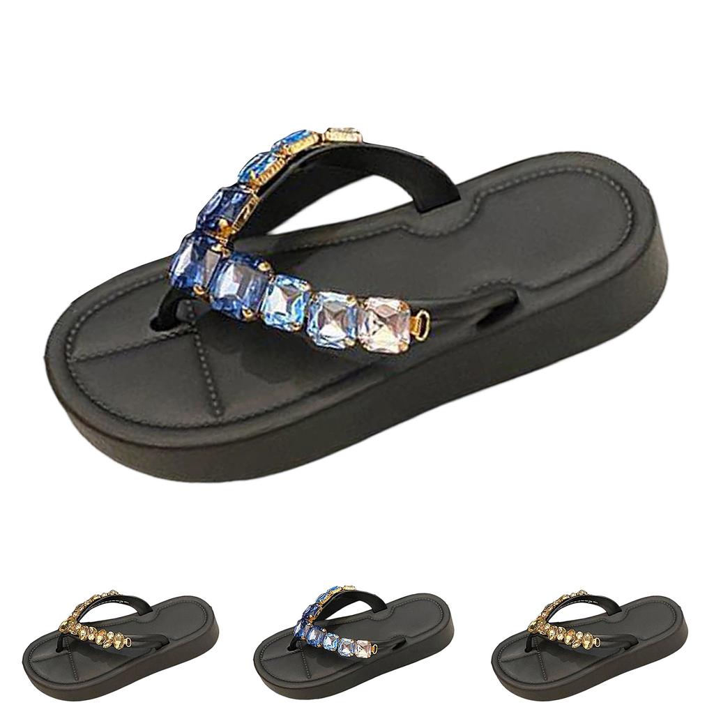 Women's Rhinestone Embellished Flip Flop Sandals with Cushioned Footbed and Durable Sole for Casual Outdoor Wear