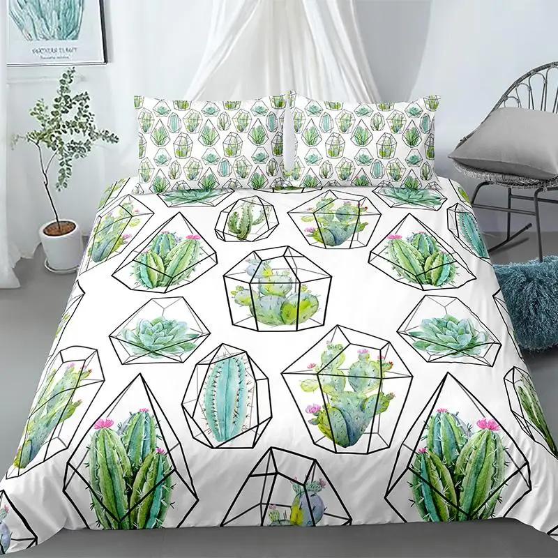 Cactus Duvet Cover Set Exotic Plant Prickly Pear Succulents Bedding Set Kids Teens I Love Cactus King Size Polyester Quilt Cover