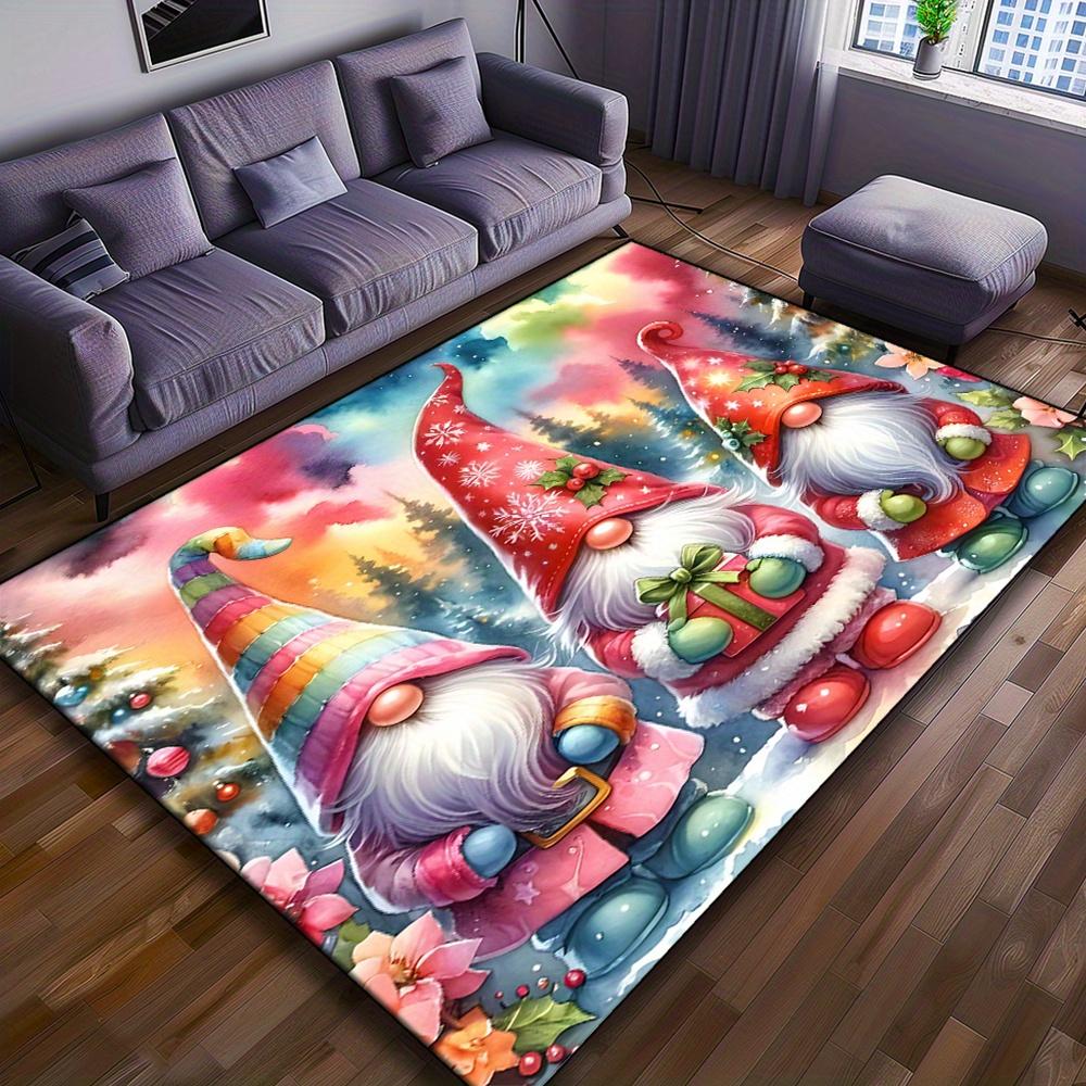1pc Gnome-Themed Area Rug, Polyester Crystal Velvet, Durable Multi-Purpose Floor Mat for Living Room, Bedroom, Game Room,