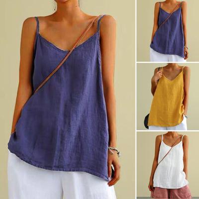 V-neck Sleeveless Loose Fit Women Vest Lady Solid Color Sling Blouse Top Female Clothing