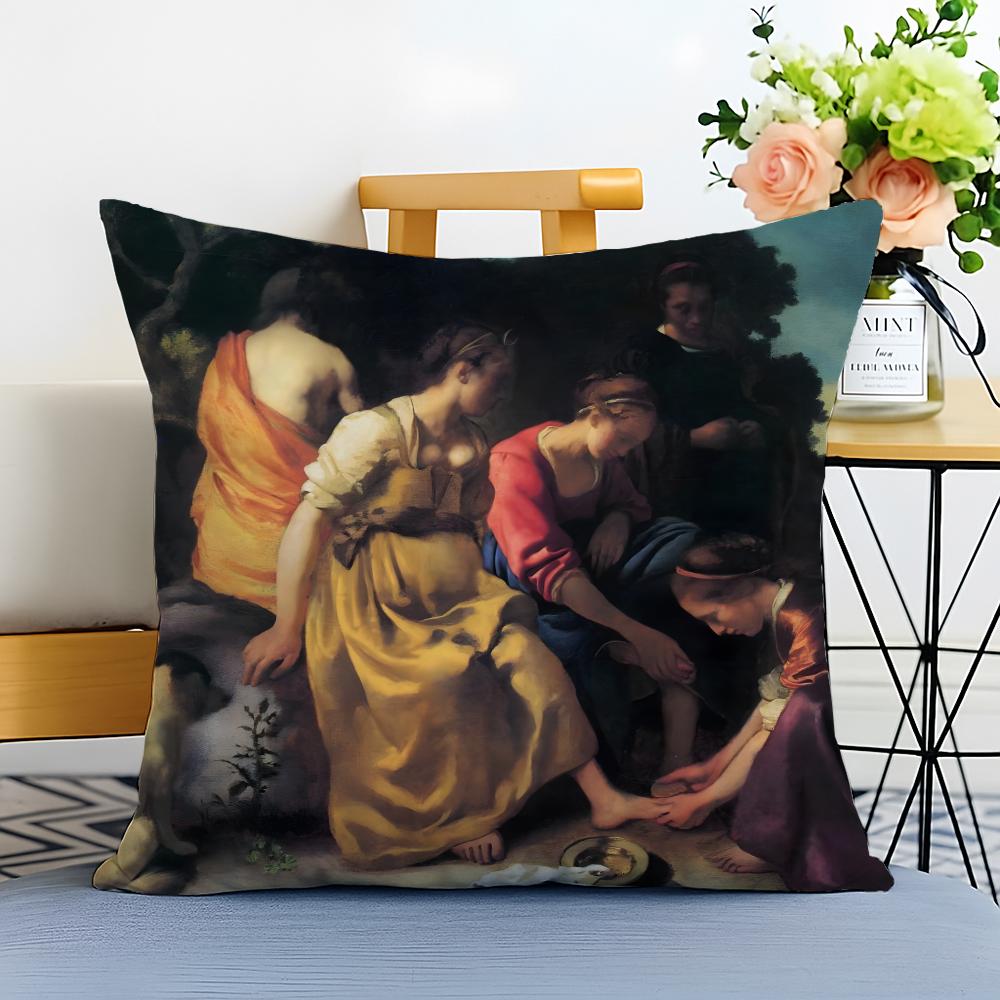 Detailed Luminous JJohannes Vermeer Cushion Cover Washable Linen Pillowcase Soft for Sofa Bed Cozy Home Room Decor