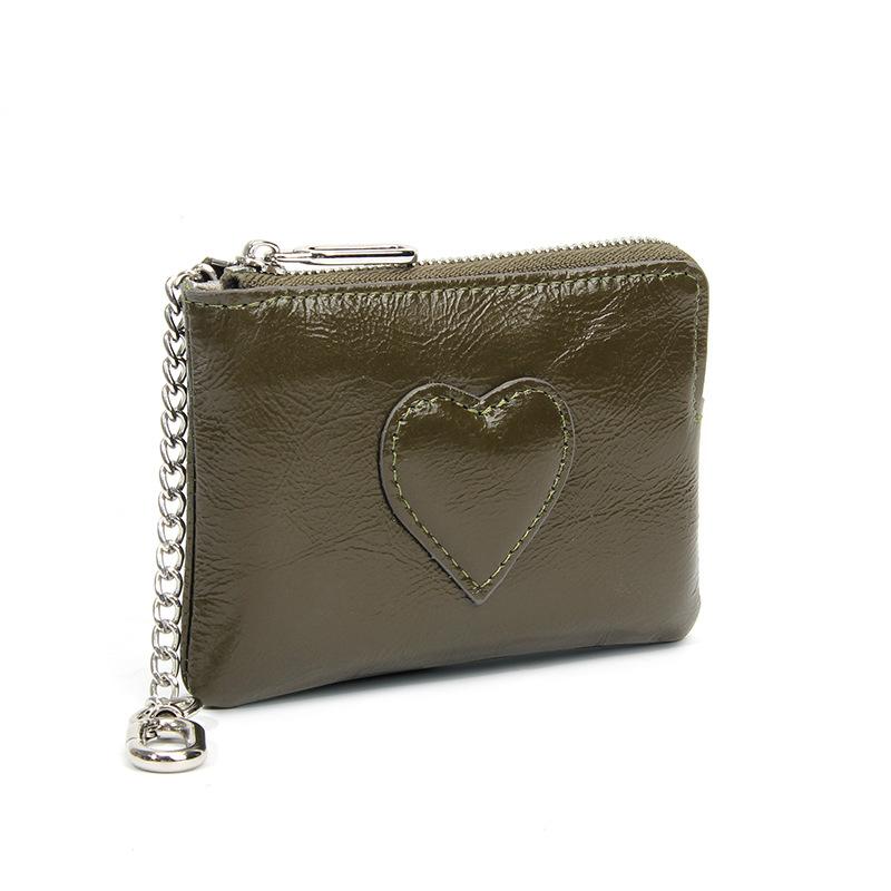 Vintage Oil Wax Real Leather Mini Wallet, Fashion Decor Women's Coin Purse with , Zipper Small Purse for Women