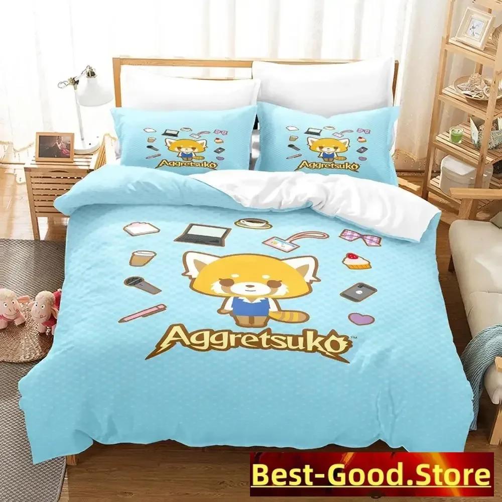 Aggretsuko Anime Parure De Lit Printed Bed Set Duvet Cover Pillowcase Bedding Set Linen Sheet Quilt Cover Full Queen King Size