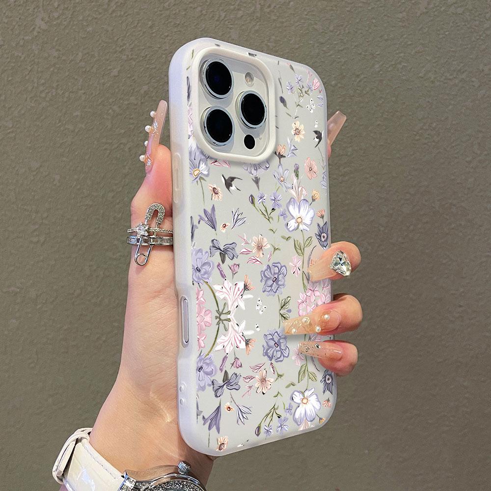 Phone Case For iPhone 17 Air 17 16 15 14 13 12 11 Pro Max XS X XR 7 8 16 Plus Elegant Blue Flower Candy Color Shockproof Cover