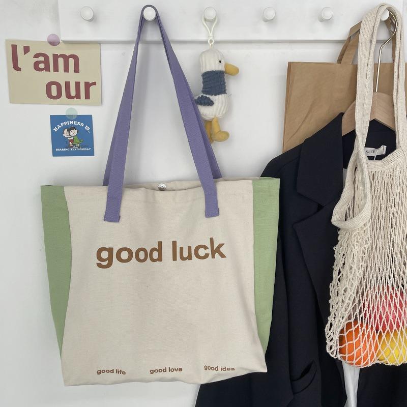 Canvas Bag Female Single Shoulder Patchwork Colorful Macaron Summer Light and Breathable Large Capacity Shoulder Tote Bag