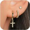 Gold-Plated Brass Zircon Cross Pendant Women's Earring Set - 3 Pieces
