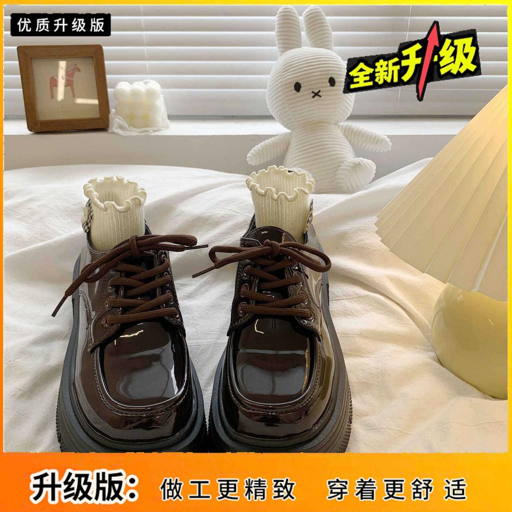 Thick-soled Small Leather Shoes Women's Spring, Autumn and Summer New Thick Heel Retro Lace-up Single Shoes Are Sweet and Cool