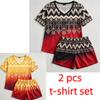 Summer Geometric Wavy Lines Pattern Printed V- Neck Short Sleeved T-Shirt And Shorts Set Women's and Men's T-shirt Shorts Set