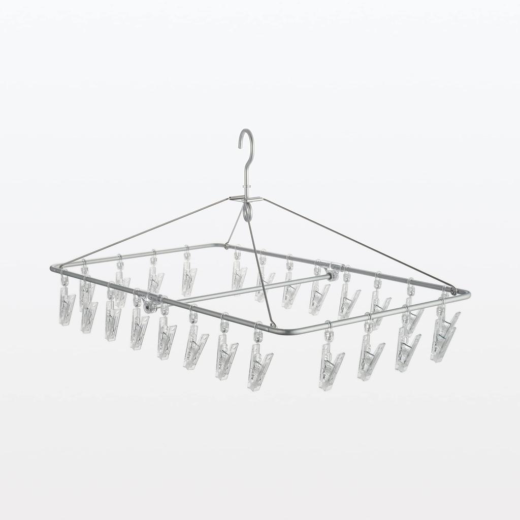 MUJI Aluminiowy Kwadratowy 61cm Szerokości x 36cm 24 Ubrania Srebrny Wieszak, Głęboki, Klips, 44314517,