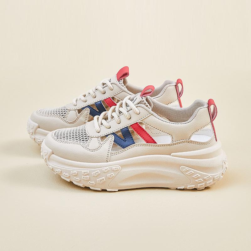 Fashion Women Platform Sneakers 2025 Summer New Hollow Breathable Height Increase Casual Shoes Comfortable Fashion Cross Tied Mesh Shoes